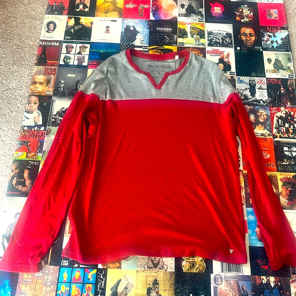 Guess Shirt Men Red Long Sleeve Size XL